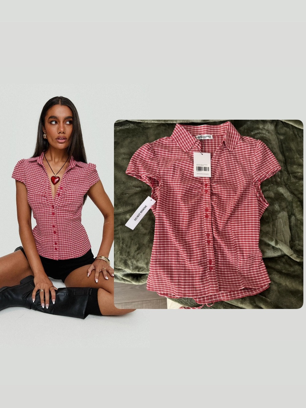 Princess Polly “Arianwyn Short Sleeve Shirt Red Check”